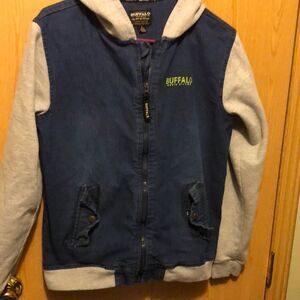 Buffalo David Bitton denim zip up with sweatshirt sleeves and hood size large